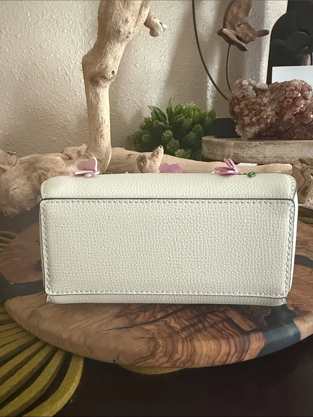 Kate Spade White Top-Handle Mini Bag with Pink Floral Appliqué, never used.